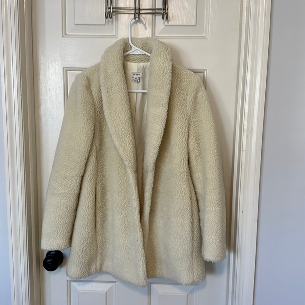 J Crew Sherpa Faux Fur Coat - off white color